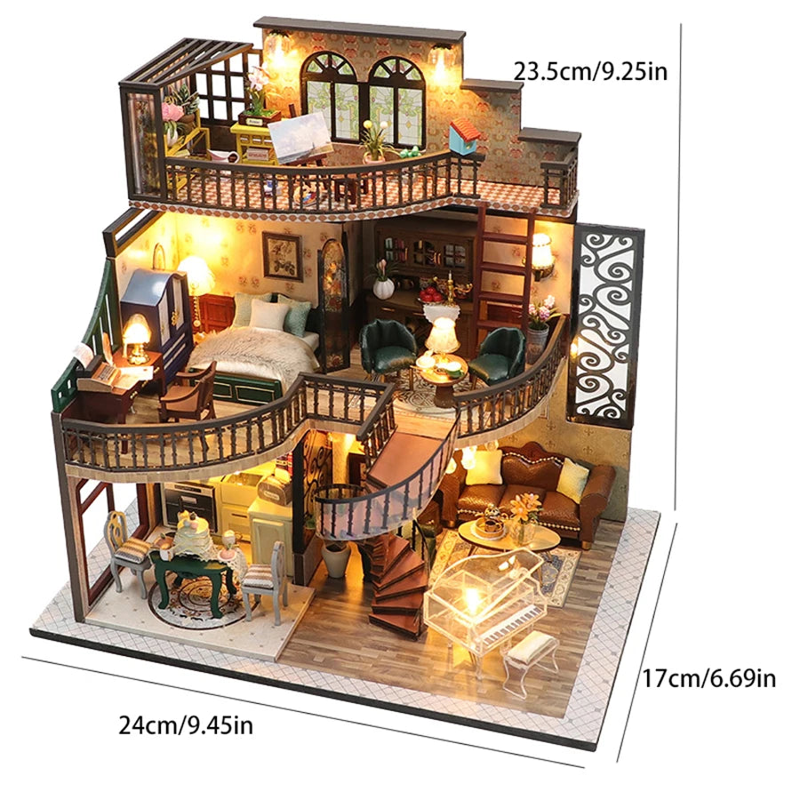 DIY Miniature Dollhouse Toy Set with Music Box and 3D Puzzle Model Architecture Suitable for Male, Female, Adolescent, Adult
