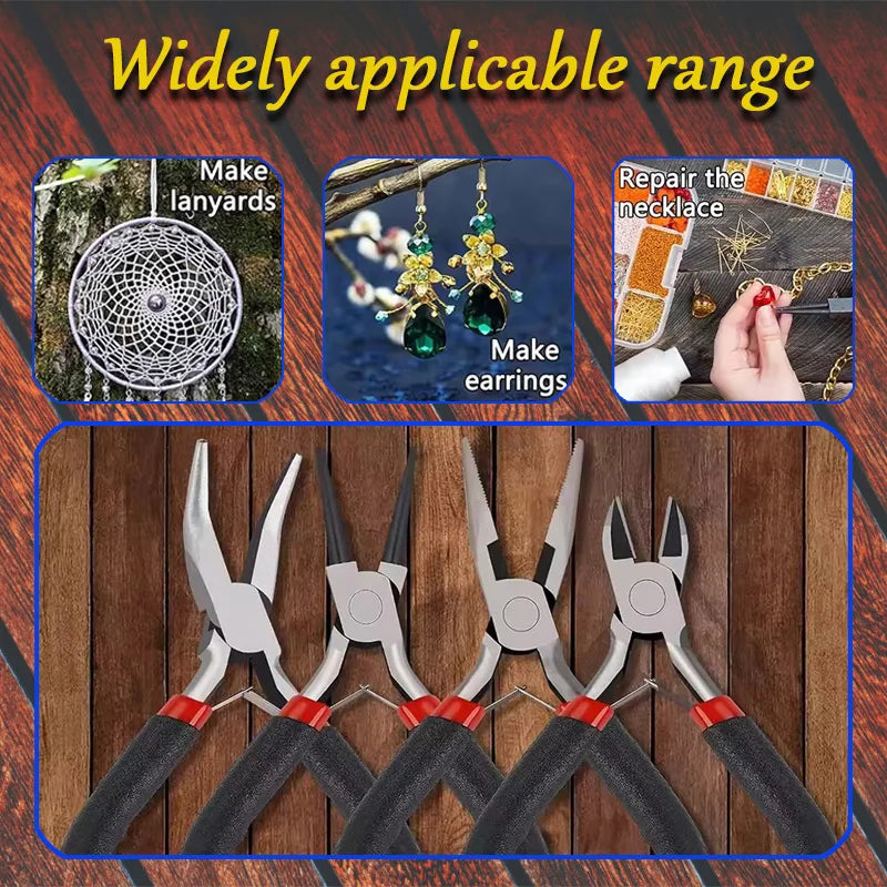 6-Piece Black Jewelry Pliers Set - Pointed/Chain/Round-Nose Pliers & Wire Cutters for DIY Bracelet Weaving, Jewelry Crafting