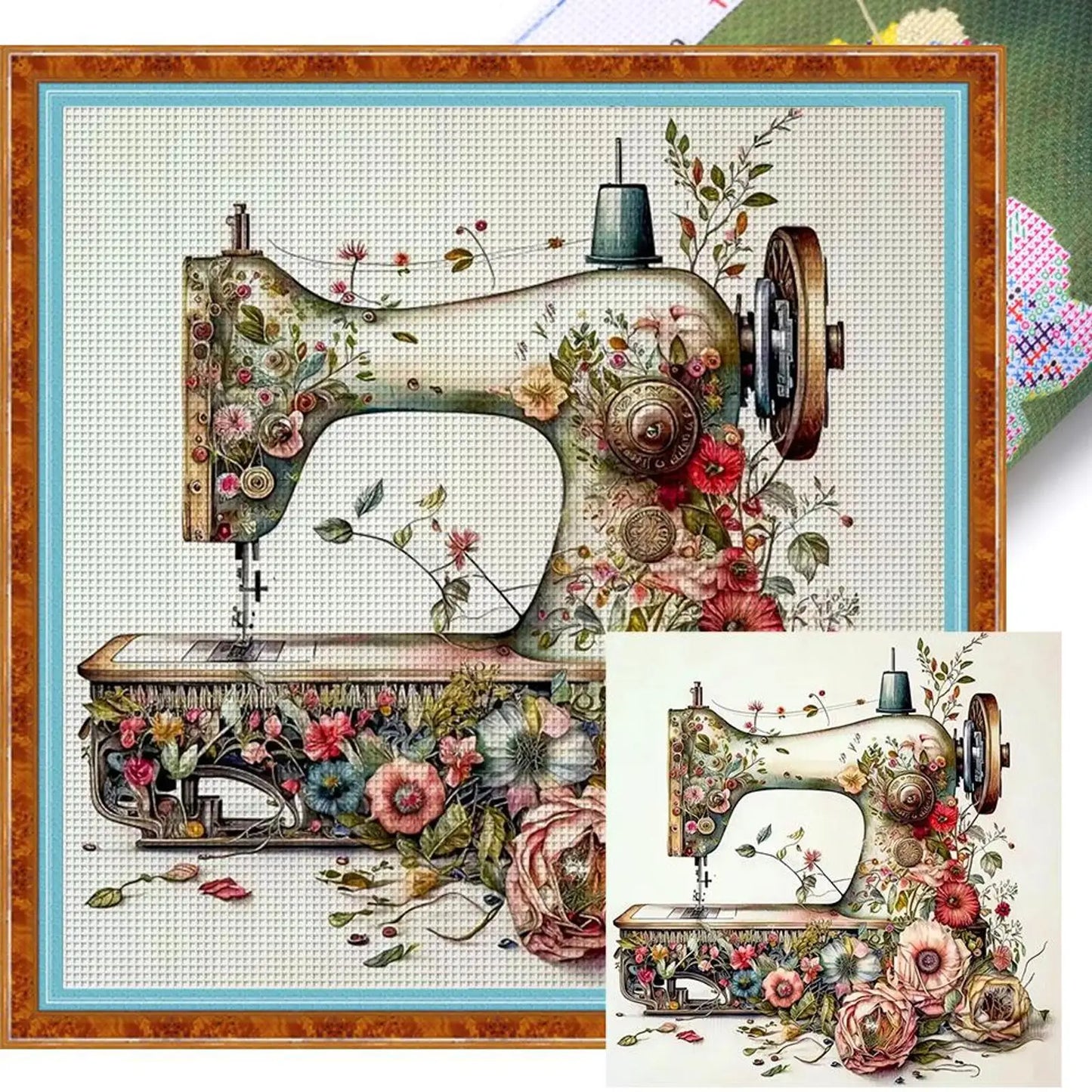Sewing Machine Printed Cross Stitch Kit DIY 14CT Thread Art Needlework Decor