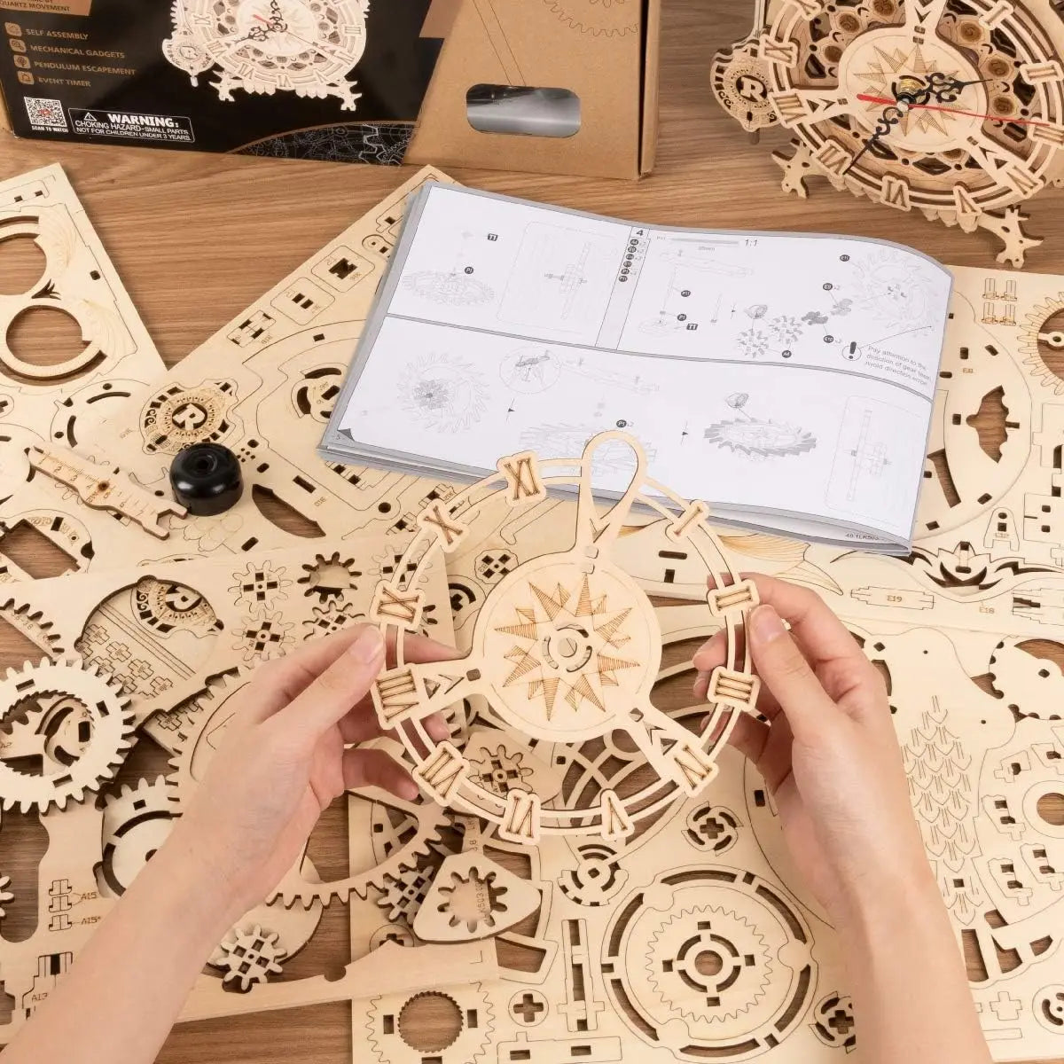 Robotime Rokr 3D Puzzle Wooden Owl Clock Wooden Mechanical Model Kit Craft Wooden Kit for Adults Best Christmas Gift