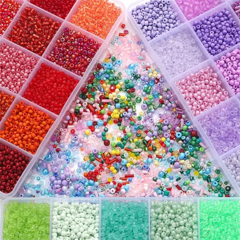 15 Colors Glass Beads Set for Bracelet Making Spacer Loose Beads with Storage Box Tube Beads Kit for DIY Craft Necklace Charms
