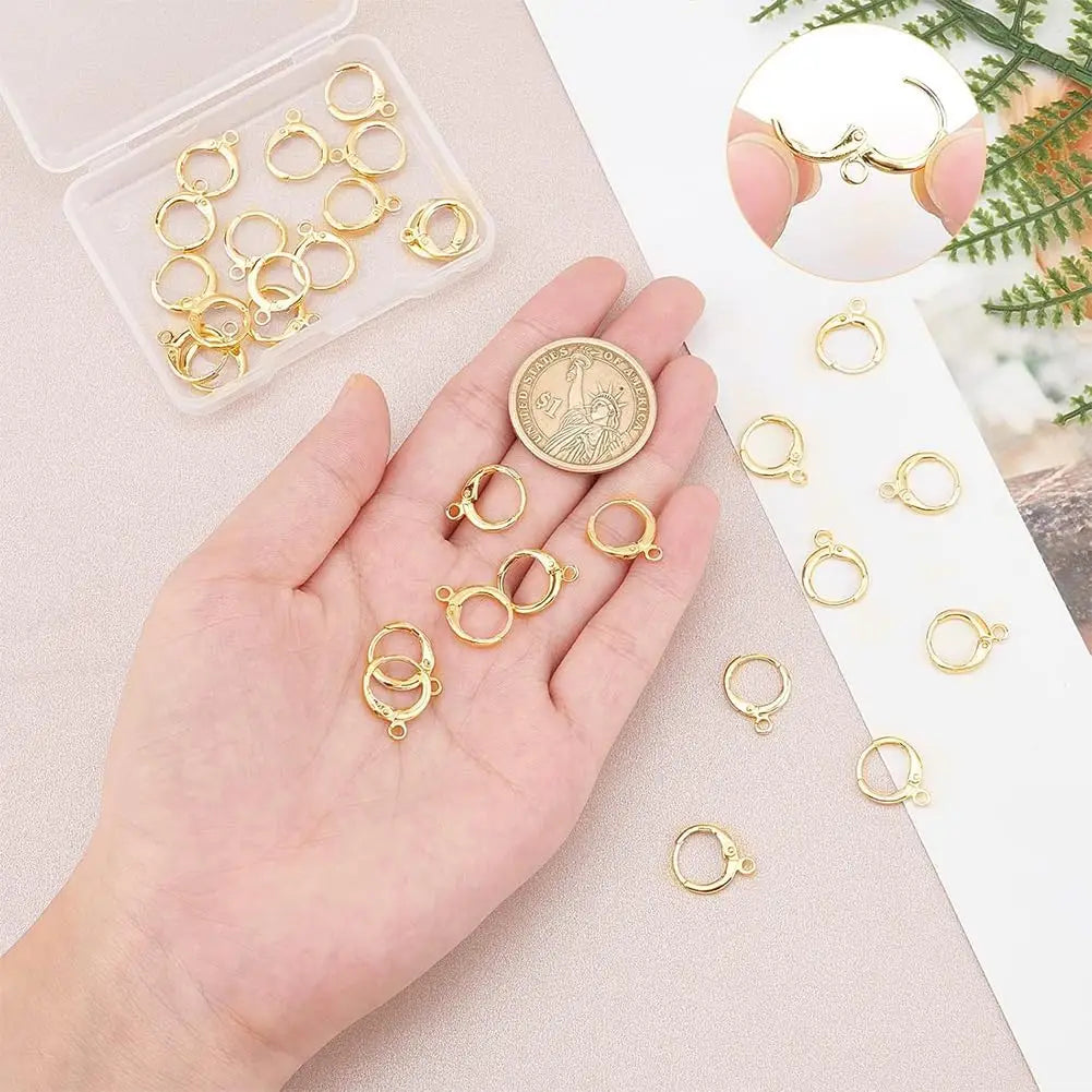 PandaHall 30pcs Earring Hooks Huggie Hoop Earring Findings 18K Gold Plated Lever Back