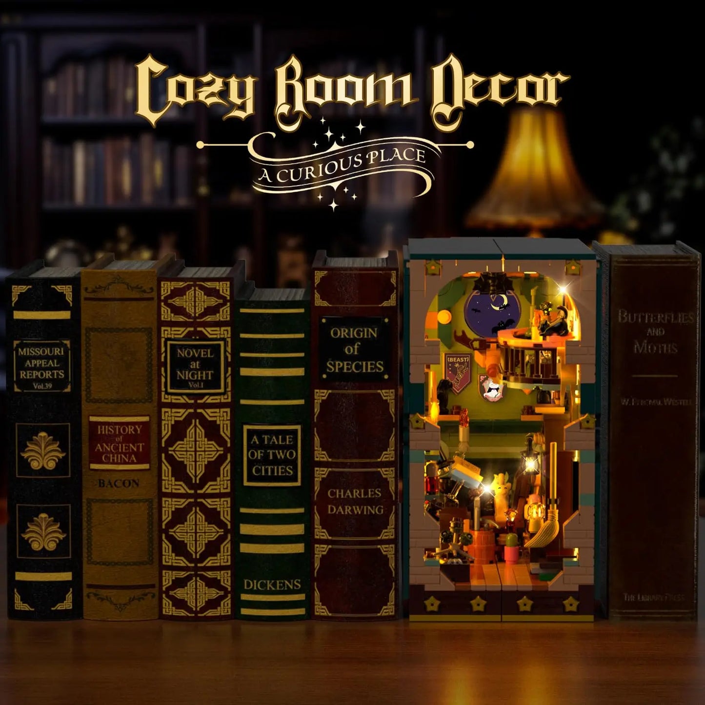 Magic Potion Booknook Building Set with Light-DIY Bookendfor Home Decor Bookshelf Miniature House Brick Model for Adults Kids