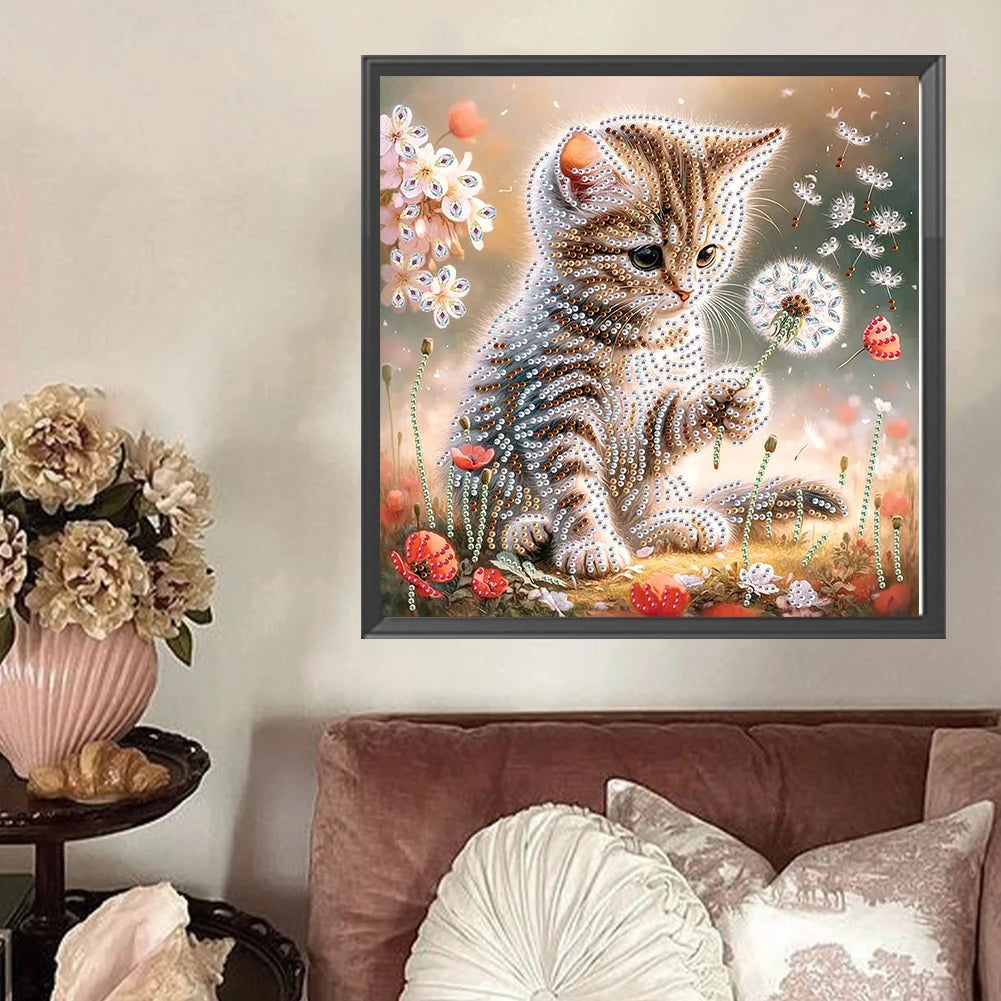30x30cm Cat 5D DIY Special Shape Crystal Partial Diamond Painting Kit Decor