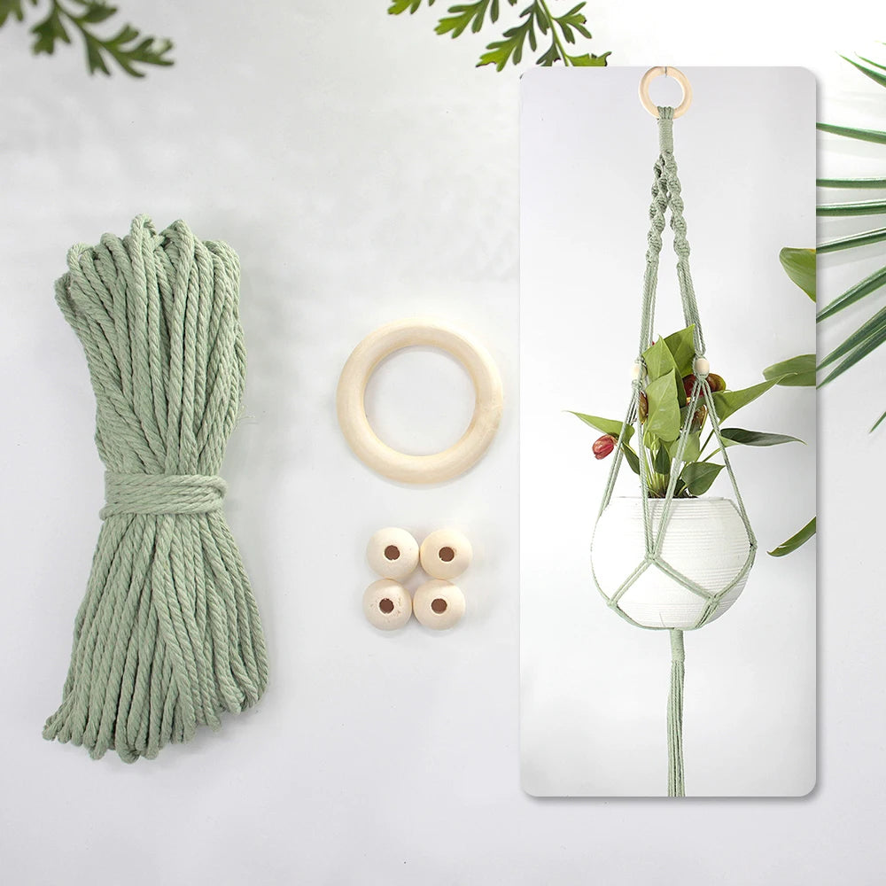 Knitting Plant Hanging Basket Macrame Kit with Tutorial for Beginners DIY Handmade Weaving Kit Mesh Hang Basket for Home Decor
