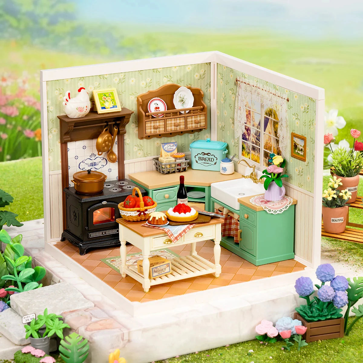 Rolife Cozy Farmhouse Kitchen Dollhouse DIY Miniature Kit Nostalgic Country Display Relaxing Craft Gift for Adults Teens