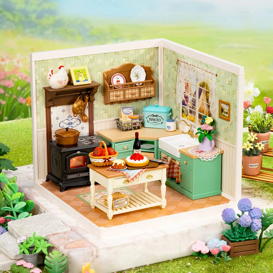 Rolife Cozy Farmhouse Kitchen Dollhouse DIY Miniature Kit Nostalgic Country Display Relaxing Craft Gift for Adults Teens