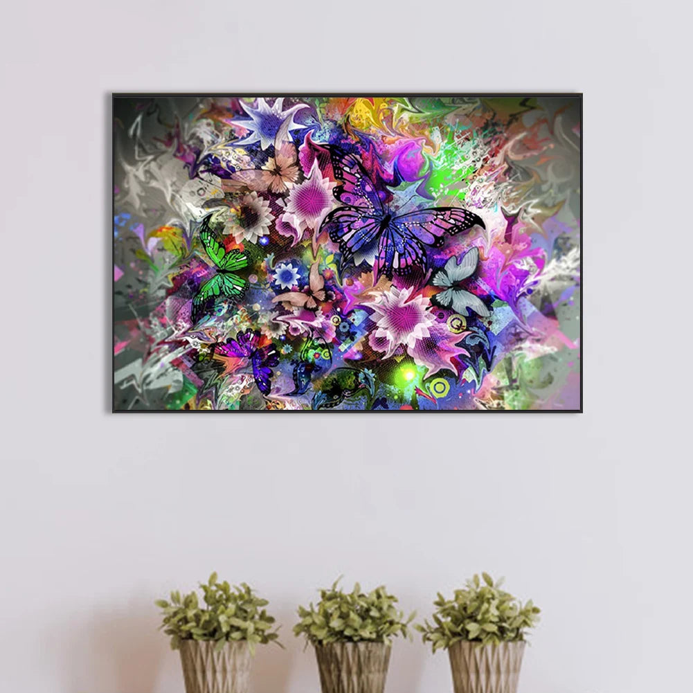 5D DIY Full Round Drill Partial AB Diamond Painting Purple Butterfly Art 65x45cm