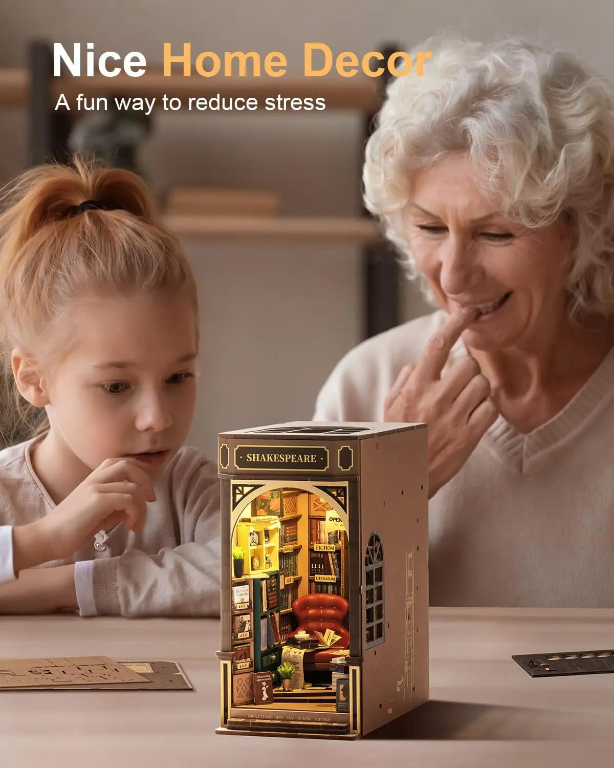 Robotime Rolife DIY Book Nook Kits Bookstore with Lights Easy Assemble DIY Miniature Amazing gift for Child TGB07