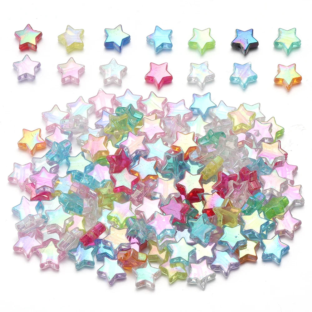 100pcs Acrylic Pentagram Beads AB Plating Loose Spacer Beads Five Pointed Star Beads For Jewelry Making DIY Bracelet Accessories