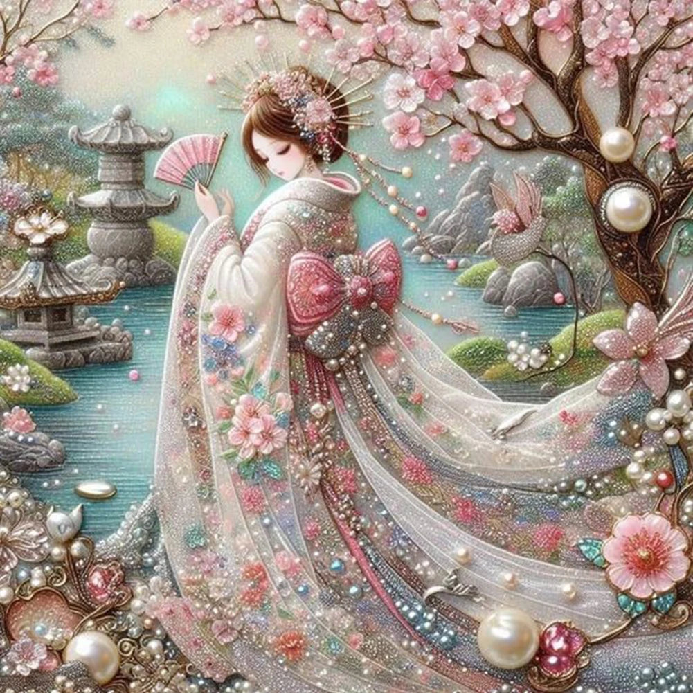 5D DIY Full Round Drill Diamond Painting Japanese Geisha Beauty Decor Art Crafts DIY Birthday Gifts Christmas Party Home Decor