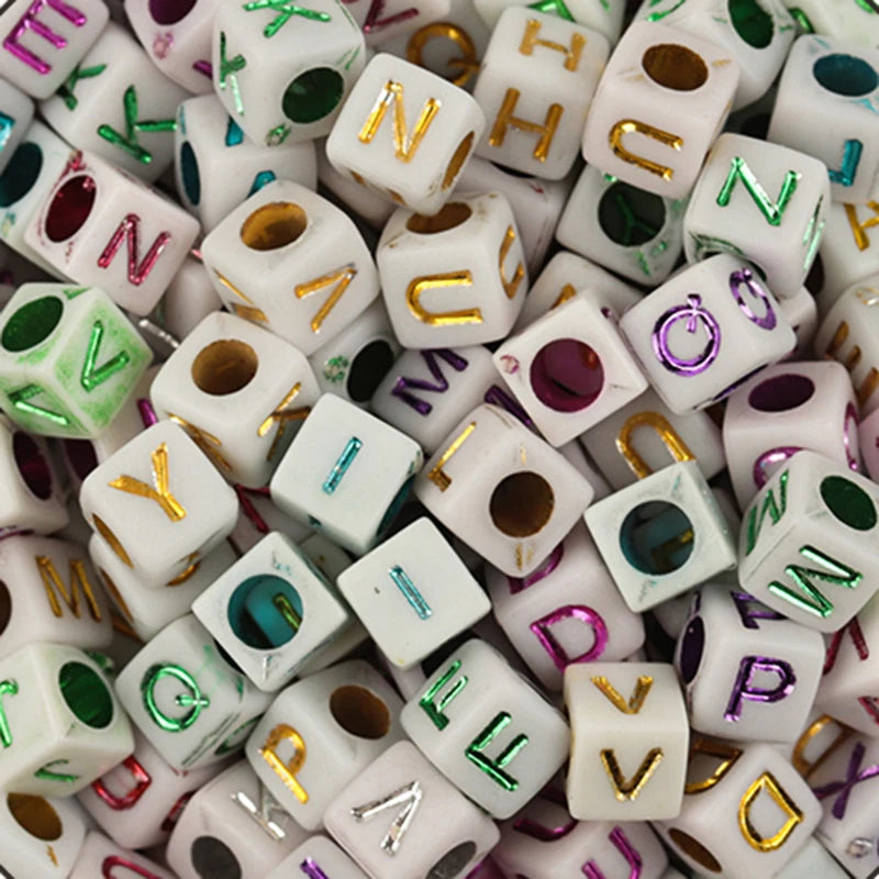 100Pcs/Lot Trendy  Acrylic Square Alphabet Beads Large Hole Letter Loose Spacer Bead Jewelry Handmade Bracelet Making Supplies