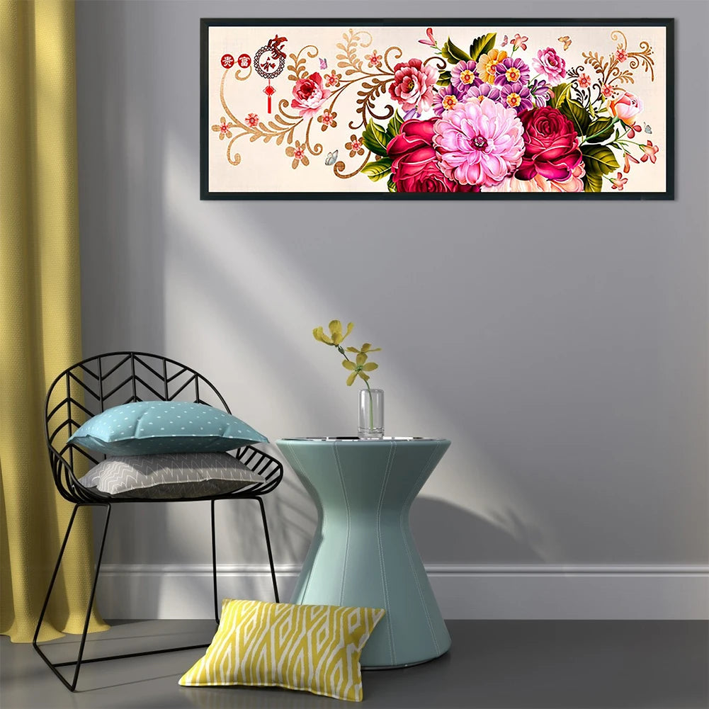 Peony Full Cross Stitch 11CT Cotton Thread Printed Embroidery Kit Decor 110x40cm