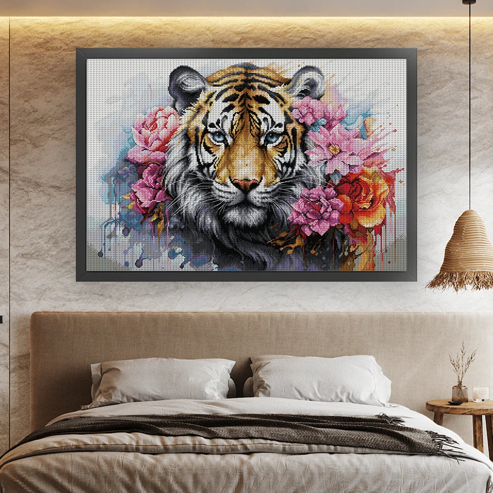 Tiger Printed Cross Stitch Kit 62x44cm DIY 14CT Thread Art Needlework Home Decor
