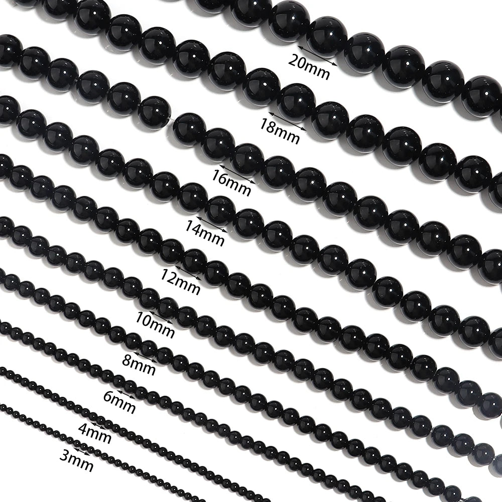1 Strand Natural Stone Black Onyx Agate Round Loose Beads 2-20MM Pick Size For Crafts Making DIY Bracelet Necklace Accessories