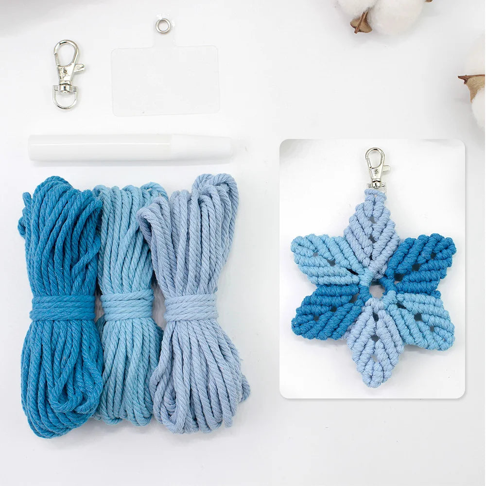 Hexagonal Star Keychain Macrame kit with tutorial for beginners Hand diy Woven kit blocking star key chain pendant lanyard