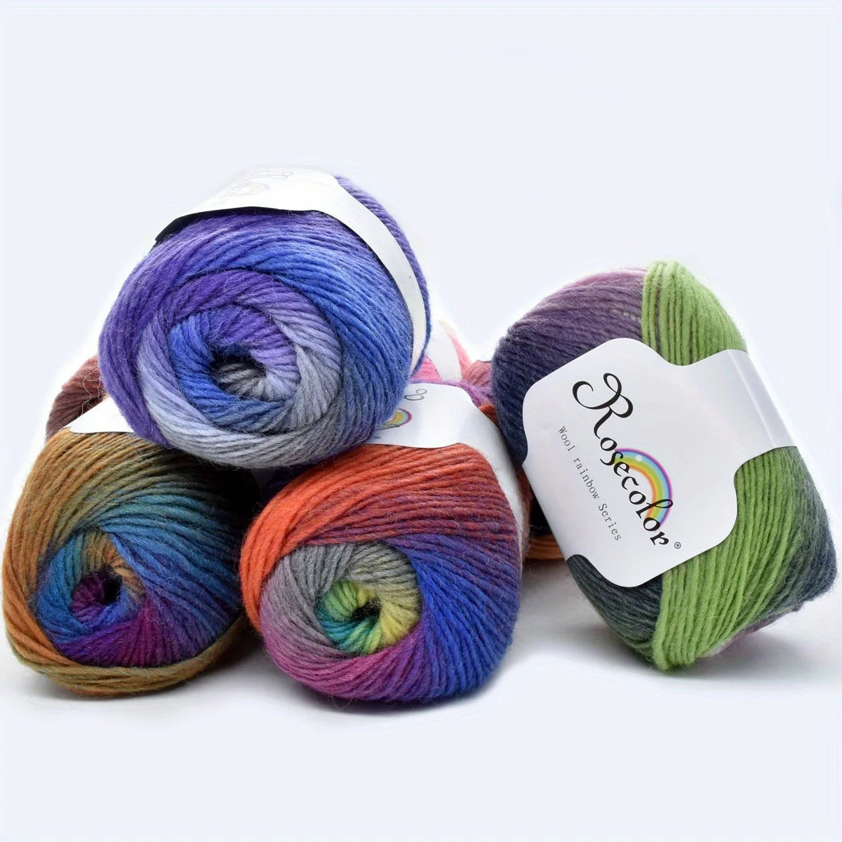 6pcs 100% Wool Yarn Rainbow Crochet Yarn Knitting Crocheting Scarf Hand-Woven Knitted Soft Cashmere Woolen Yarn for 1.76oz/pc