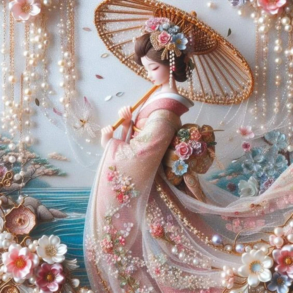 5D DIY Full Round Drill Diamond Painting Japanese Geisha Beauty Decor Art Crafts DIY Birthday Gifts Christmas Party Home Decor