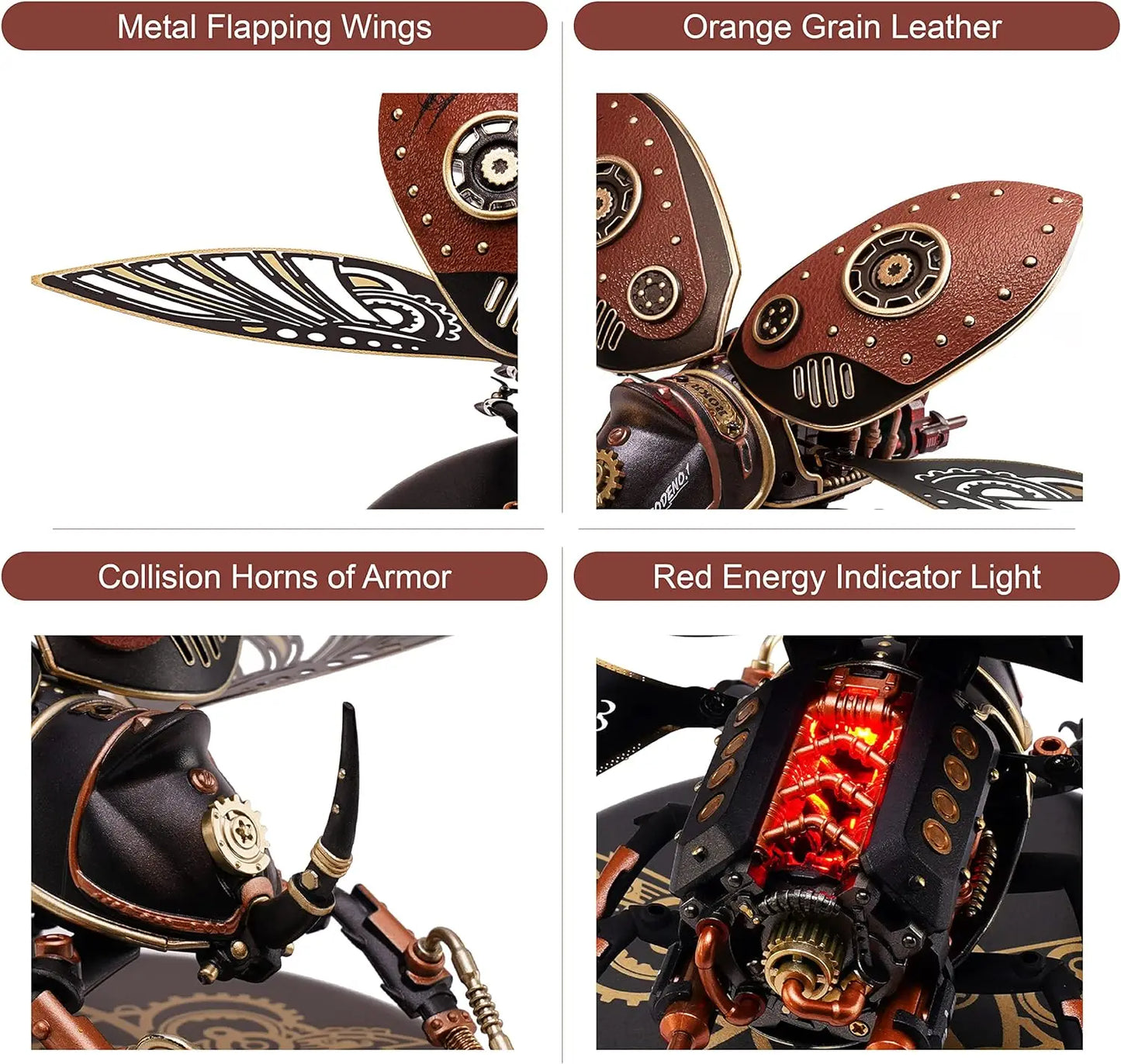 Robotime Rokr 3D Metal Puzzle Rhinoceros Beetle with LED Light of Industrial-style Building Block gift for Kids