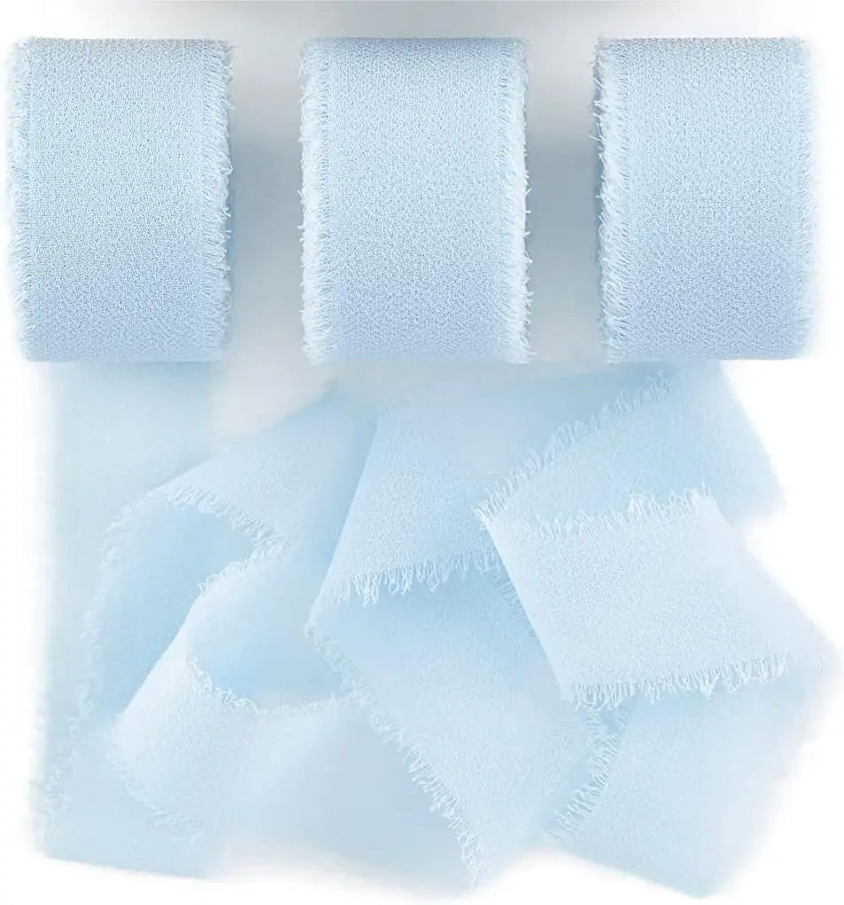 3 Roll/set 5m Frayed Edged Satin Handmade Chiffon Silk Ribbon For Wedding Invitation Bouquets Birthday Party DIY Decoration Gift