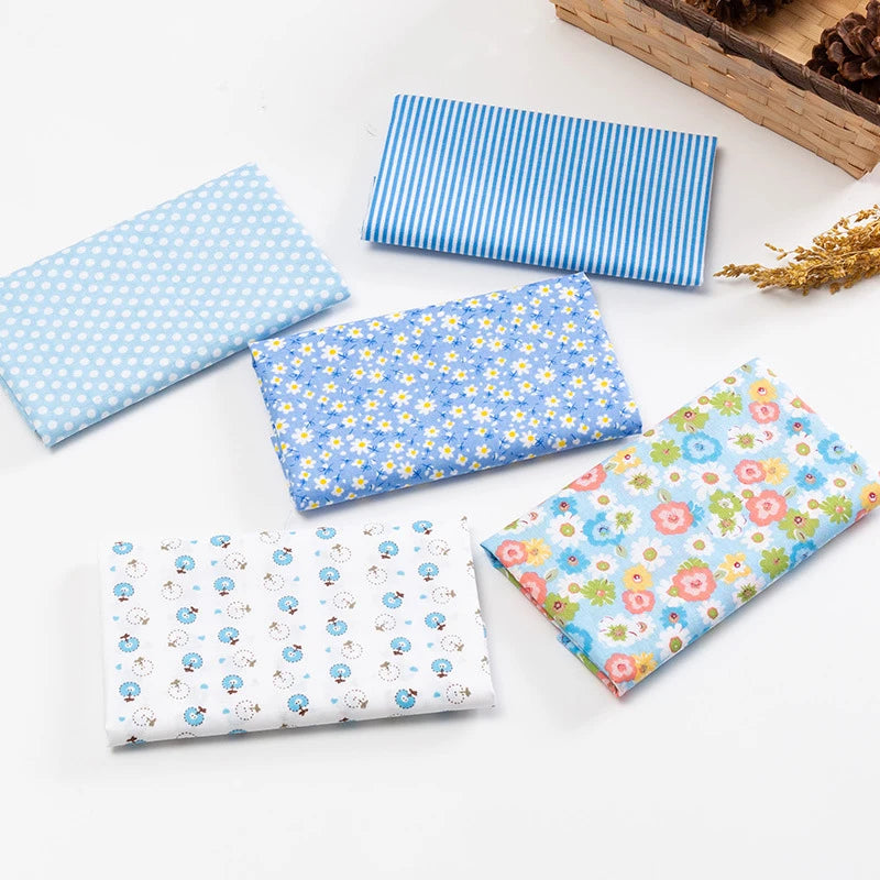 5Pcs/Set 25cmX25cm Floral Plaid Dot Stripes Print Cotton Fabric Sewing Quilting Cloth Patchwork Needlework Handmade DIY Material