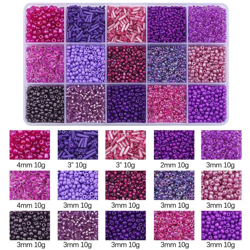 15 Colors Glass Beads Set for Bracelet Making Spacer Loose Beads with Storage Box Tube Beads Kit for DIY Craft Necklace Charms