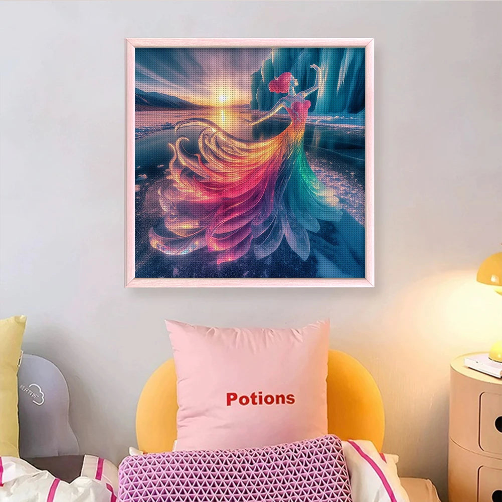 Full Embroidery cotton Thread 14CT Printed Girl Cross Stitch Kit Art 40x40cm