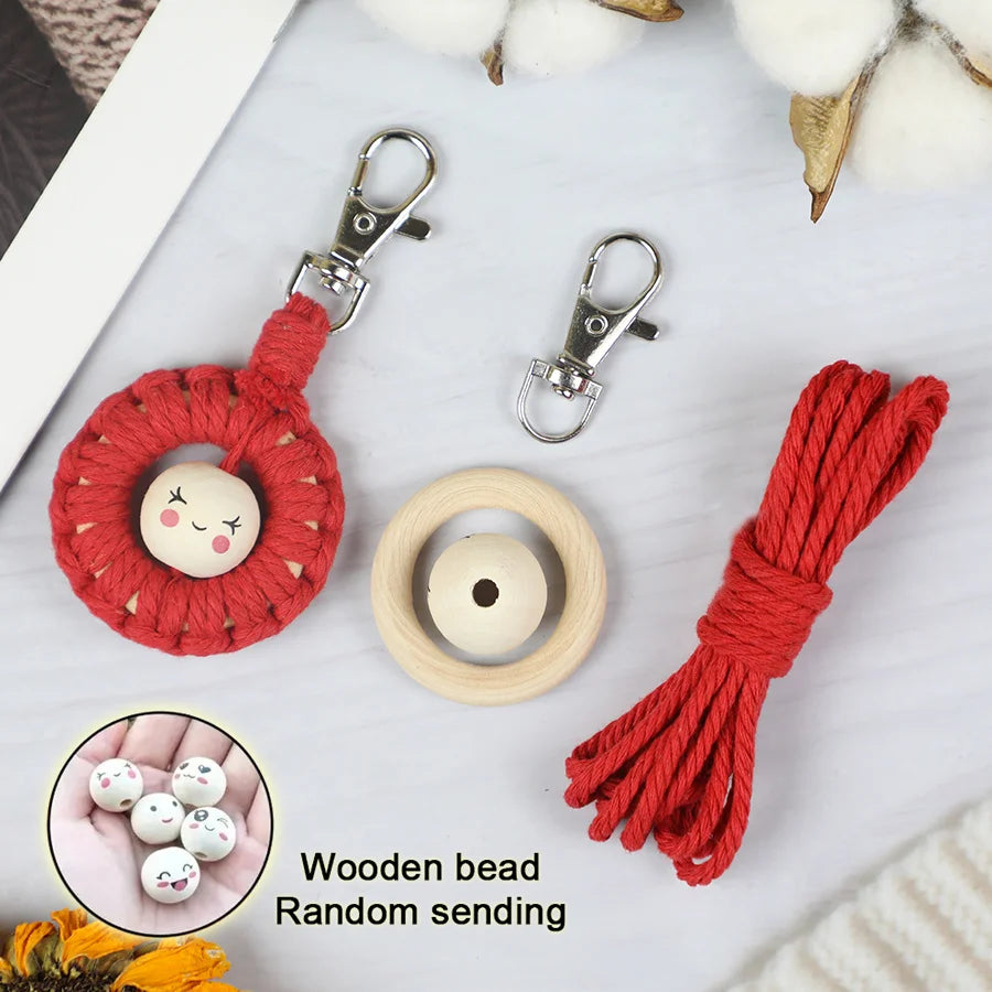 Handmade Knitting Smiley keychain Macrame Kit With Tutorial For Beginner Hand DIY Smiley key Chain Cell Phone Lanyard Pendant