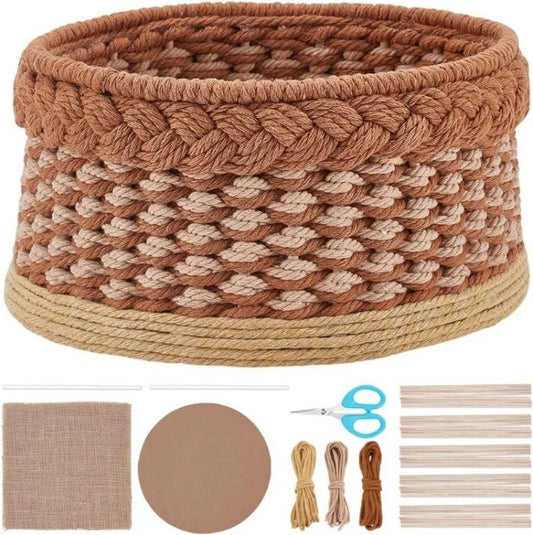 Macrame Basket Weaving Kit for Beginners, Complete Storage Basket Making Kit with Tutorial, DIY Craft Gift for Adults