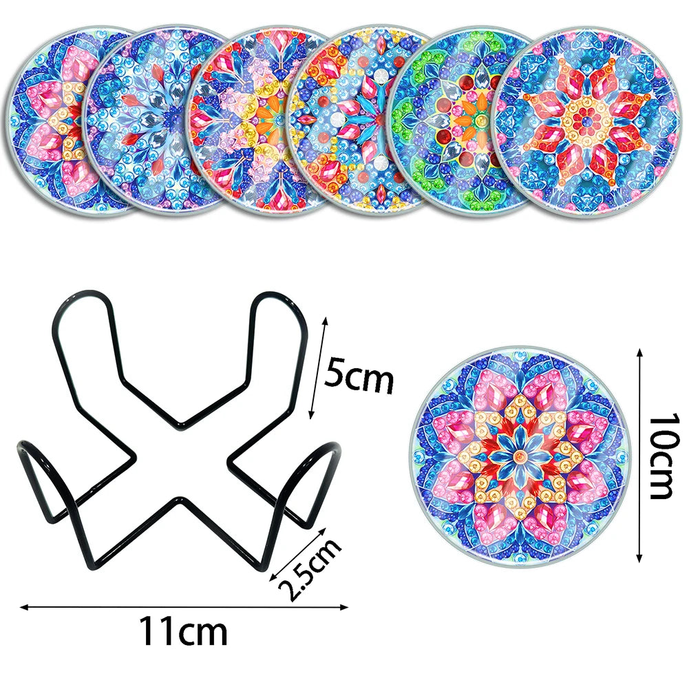 6PCS Diamond Painting Art Coaster Kit Mandala Acrylic Small Monster Washable with Holder for Adults Kids Beginner Gift Supplies