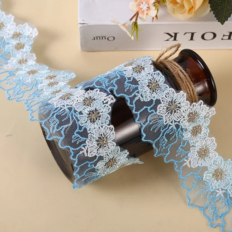 5yards Blue White Purple Lace Fabric Guipure Embroidery Ribbon Trim Sewing Applique 6CM Wide