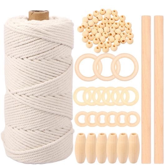 DIY Macrame Wall Hanging Kit Complete Macrame Kit with Cotton Rope Wood Beads Wood Rings Beginners DIY Craft Macrame Kit