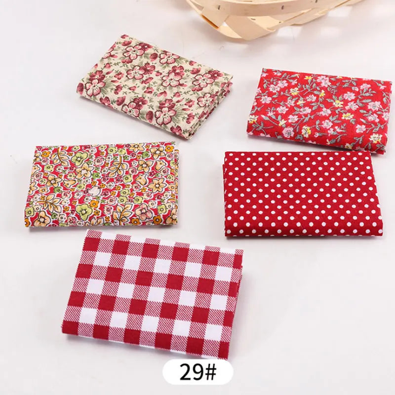 5Pcs/Set 25cmX25cm Floral Plaid Dot Stripes Print Cotton Fabric Sewing Quilting Cloth Patchwork Needlework Handmade DIY Material