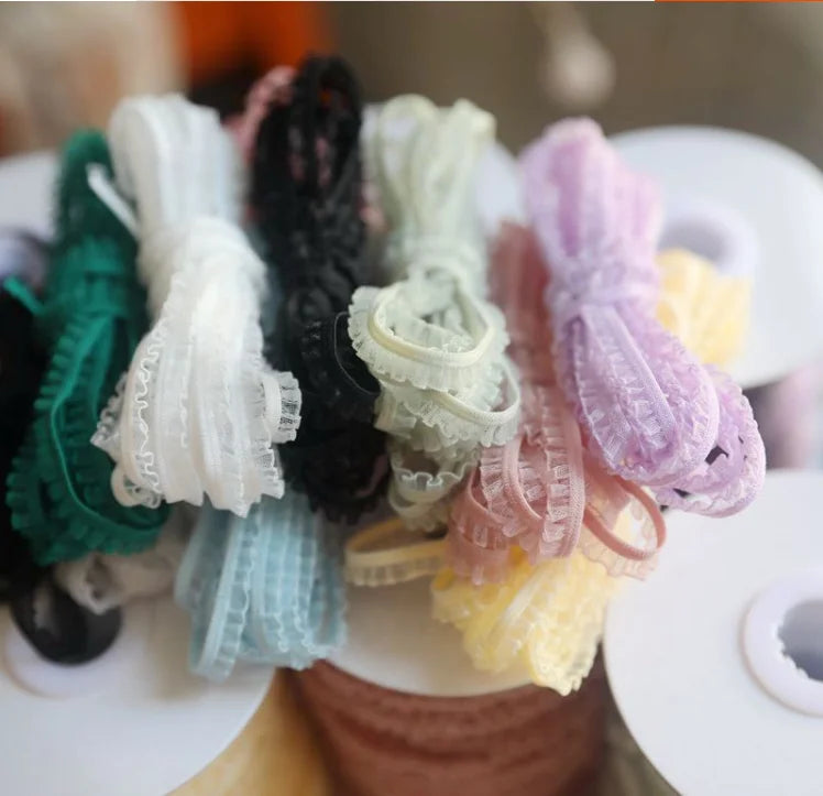 5 Meters/lot Delicate Flower Ruffle Elastic Lace Trims Thin Lace Ribbon DIY Sewing Garments Hometexile Fabric Ornaments 6mm