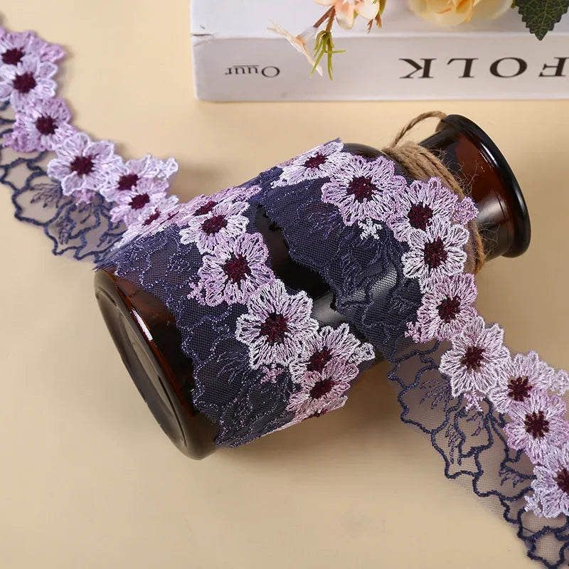 5yards Blue White Purple Lace Fabric Guipure Embroidery Ribbon Trim Sewing Applique 6CM Wide