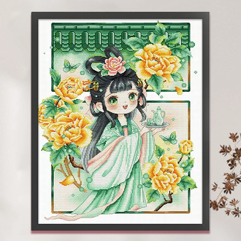 Full Embroidery cotton Thread 11CT Printed Girl Cross Stitch Kit Decor