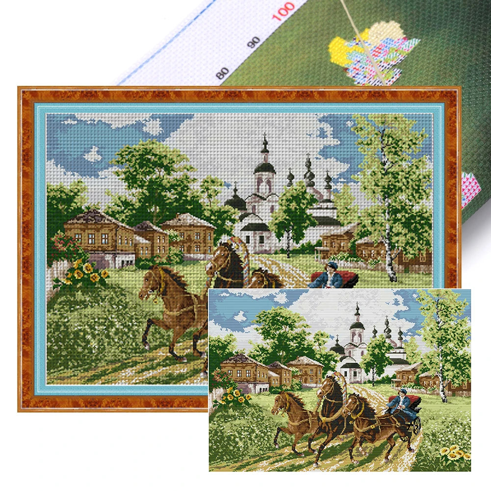 Full Embroidery cotton Thread 14CT Printed Landscape Cross Stitch Kit
