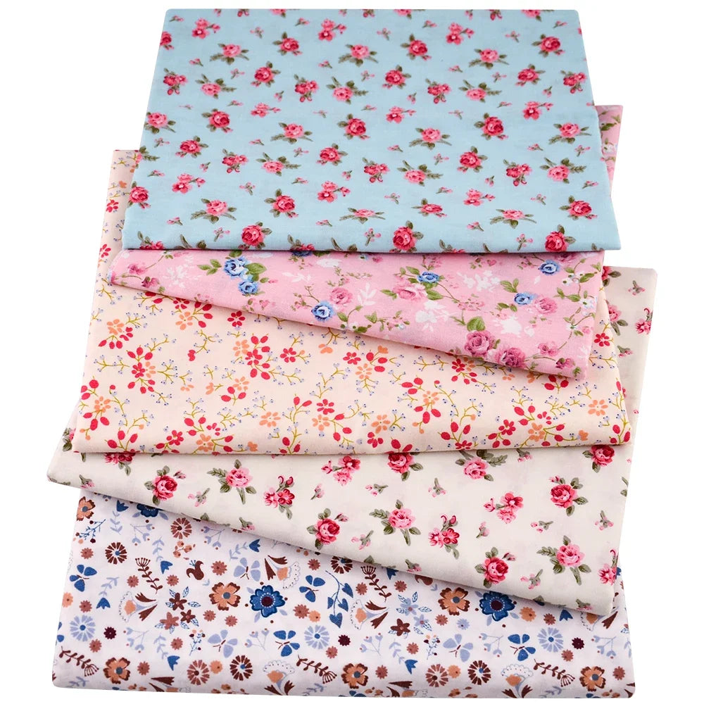 Teramila 5 PCS/Pack Cotton Fabirc Flower Printed Cloth For Hair Bows Sewing Quilt Doll Costume, Scrapbook Decoration Accessories