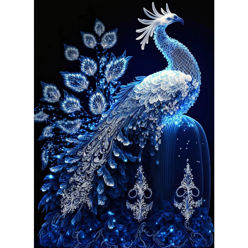 5D DIY Full Round Drill Partial AB Diamond Painting Blue Crystal Peacock 45x60cm