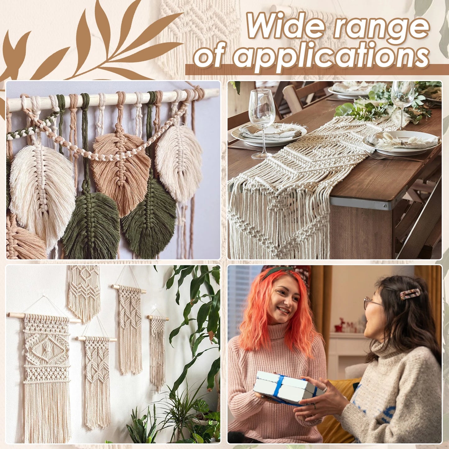 DIY Macrame Wall Hanging Kit Complete Macrame Kit with Cotton Rope Wood Beads Wood Rings Beginners DIY Craft Macrame Kit