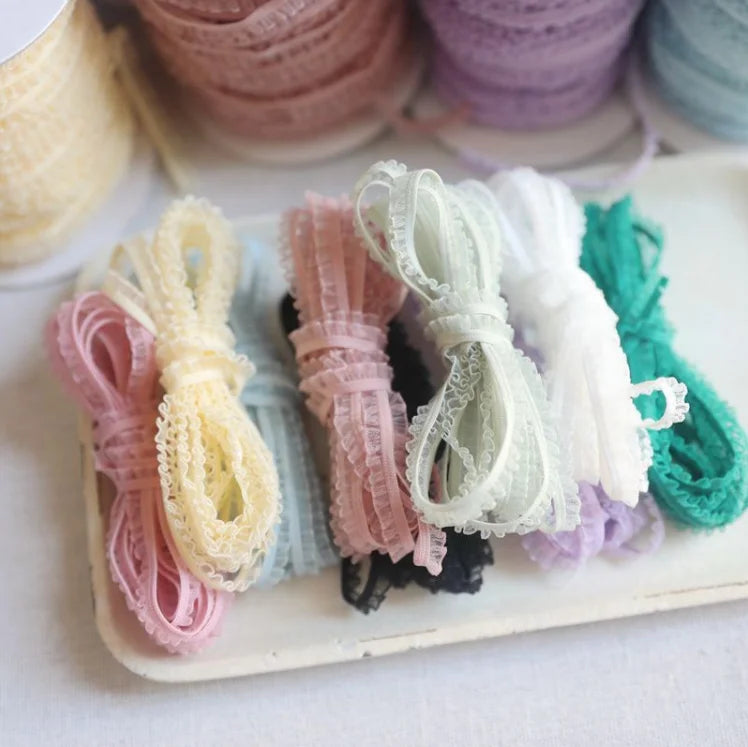 5 Meters/lot Delicate Flower Ruffle Elastic Lace Trims Thin Lace Ribbon DIY Sewing Garments Hometexile Fabric Ornaments 6mm