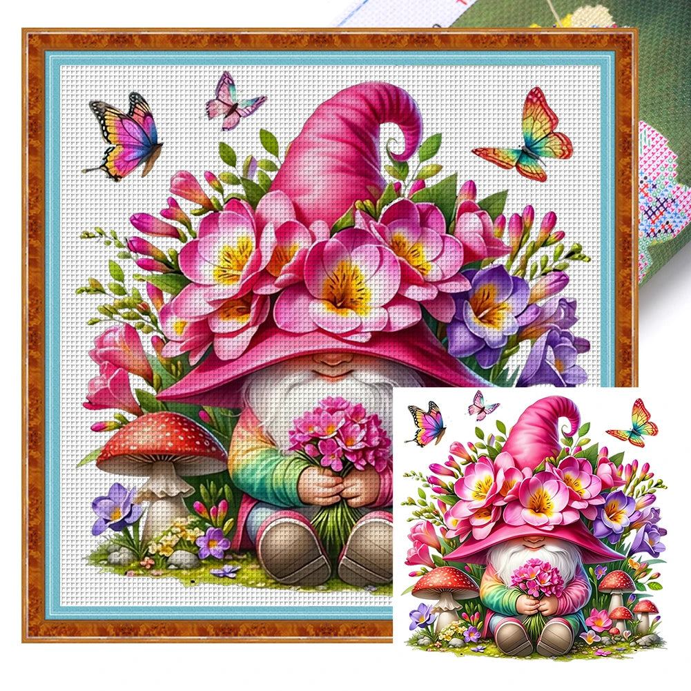 Full Embroidery Eco-cotton Thread 11CT Printed Gnome Cross Stitch Kit Art