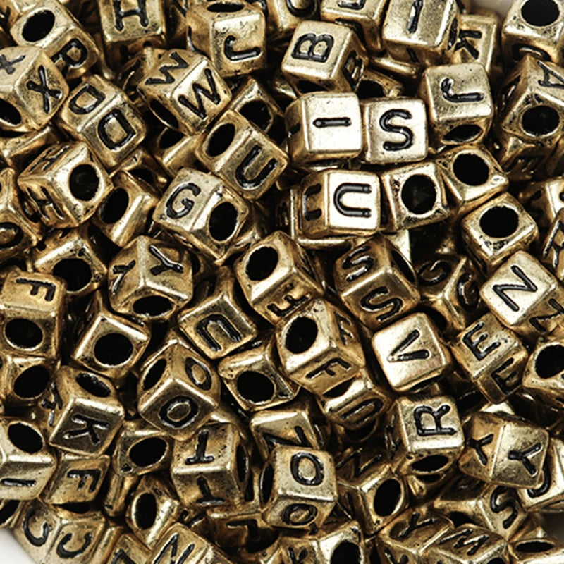 100Pcs/Lot Trendy  Acrylic Square Alphabet Beads Large Hole Letter Loose Spacer Bead Jewelry Handmade Bracelet Making Supplies