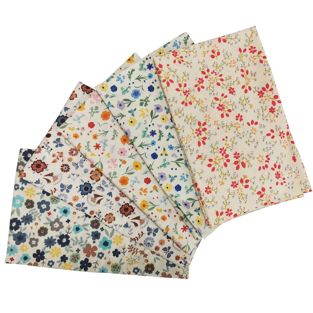 Teramila 5 PCS/Pack Cotton Fabirc Flower Printed Cloth For Hair Bows Sewing Quilt Doll Costume, Scrapbook Decoration Accessories