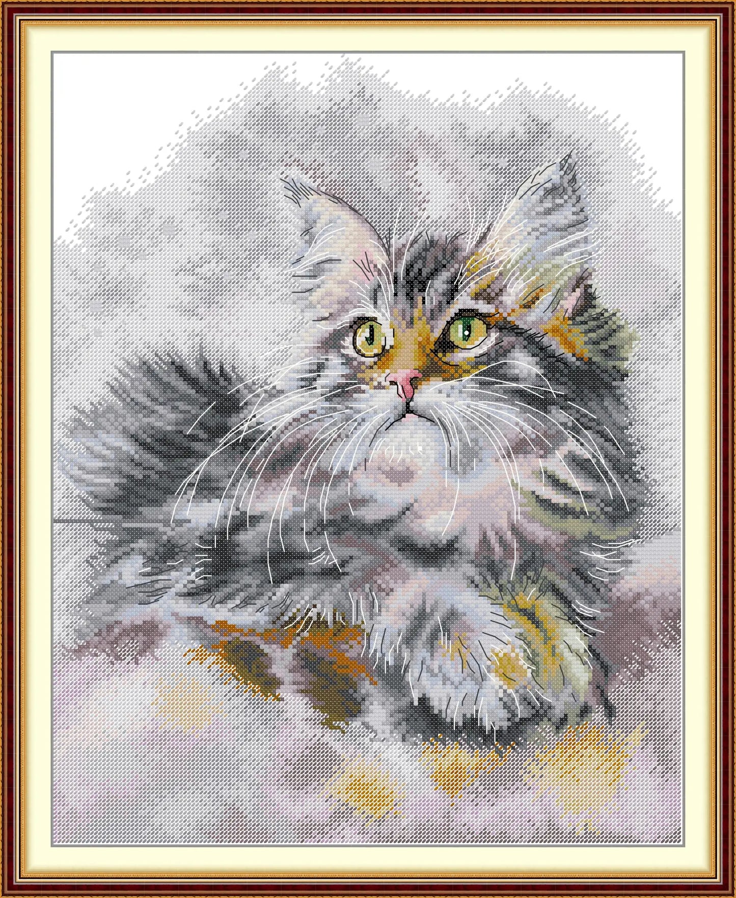 The fluffy oil-painted cat cross stitch kit aida 14ct 11ct count print canvas cross stitches needlework embroidery DIY handmade