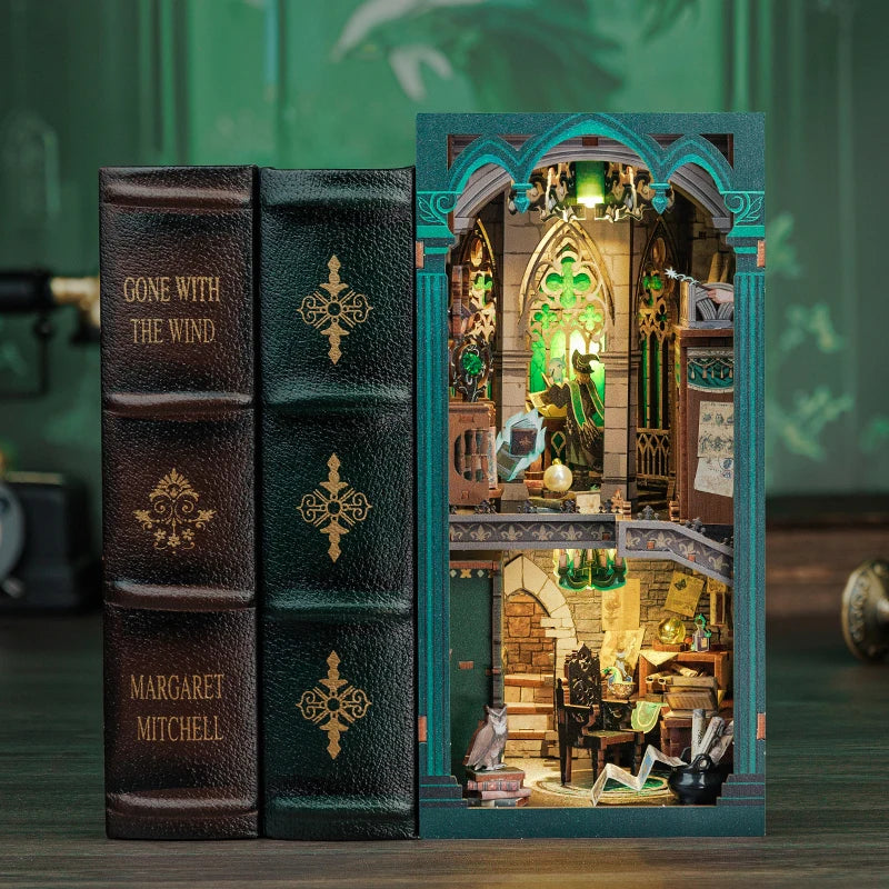 CUTEBEE DIY Book Nook Wooden Dollhouse with Light Dust Cover Magic Bookshelf Insert 3D Puzzle Decor Gift Darkness Common Room