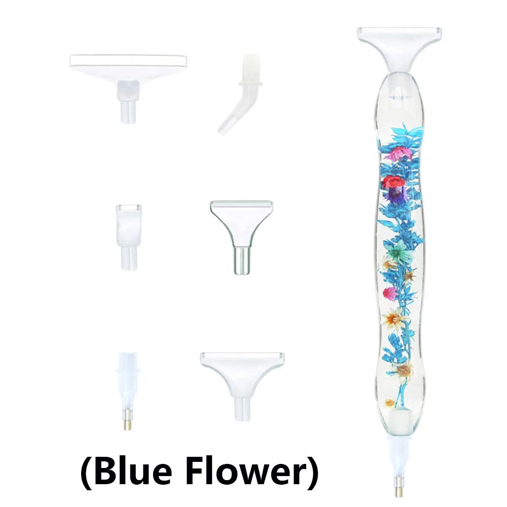5D Resin Diamond Painting Pen With 6pcs Plastic Replacement Pen Heads Flower Point Drill Pens DIY Art Crafts Diamond Painting