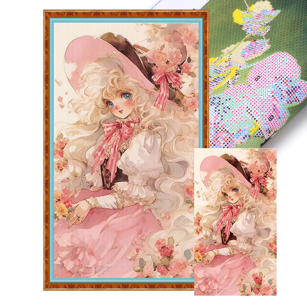 Full Embroidery Eco-cotton Thread 11CT Printed Girl Cross Stitch Kit Art