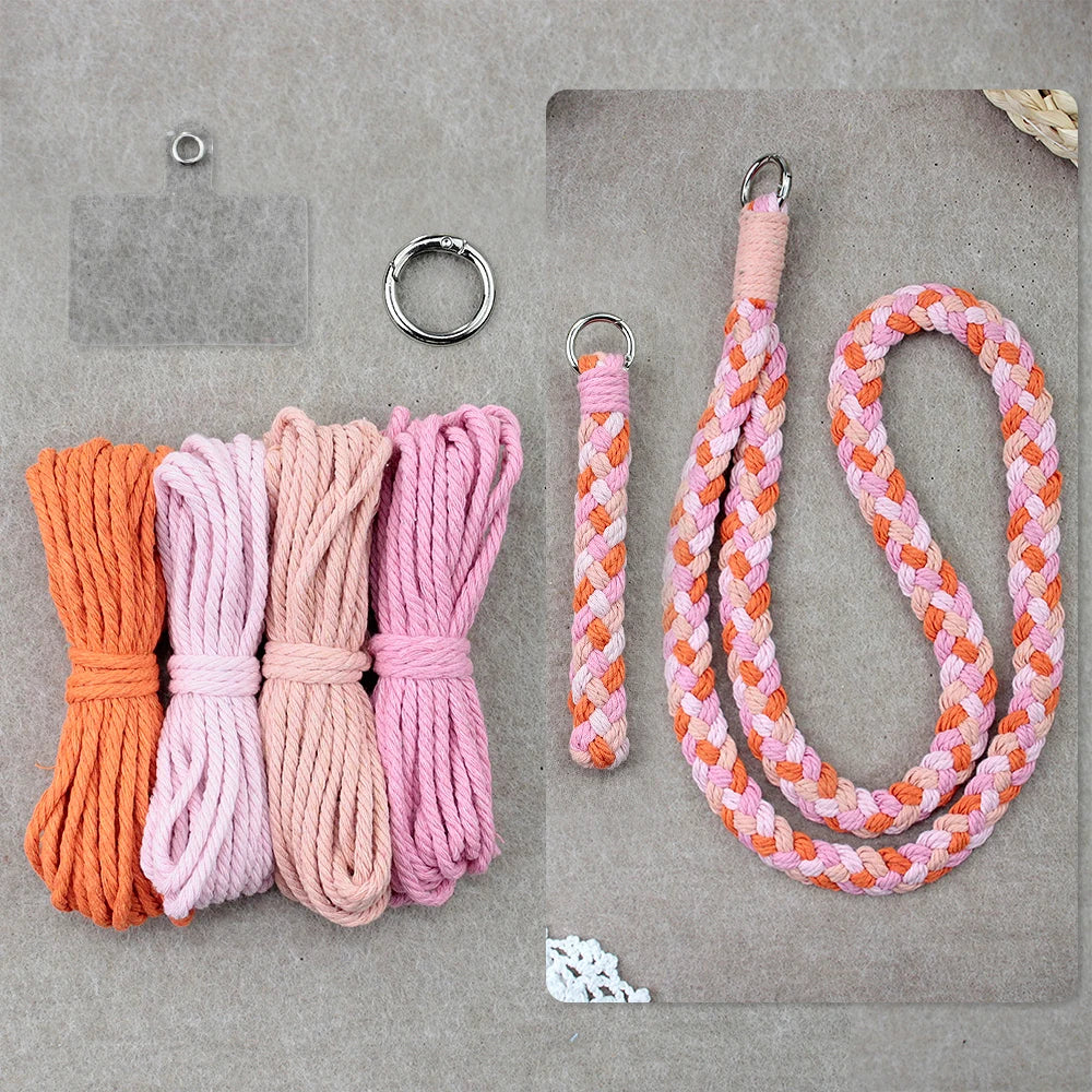 2pcs Handicrafts Lanyard Combo Material Kit DIY Wrist Strap Keychain Mobile Phone Lanyard Macrame Kit With Tutorial For Beginner