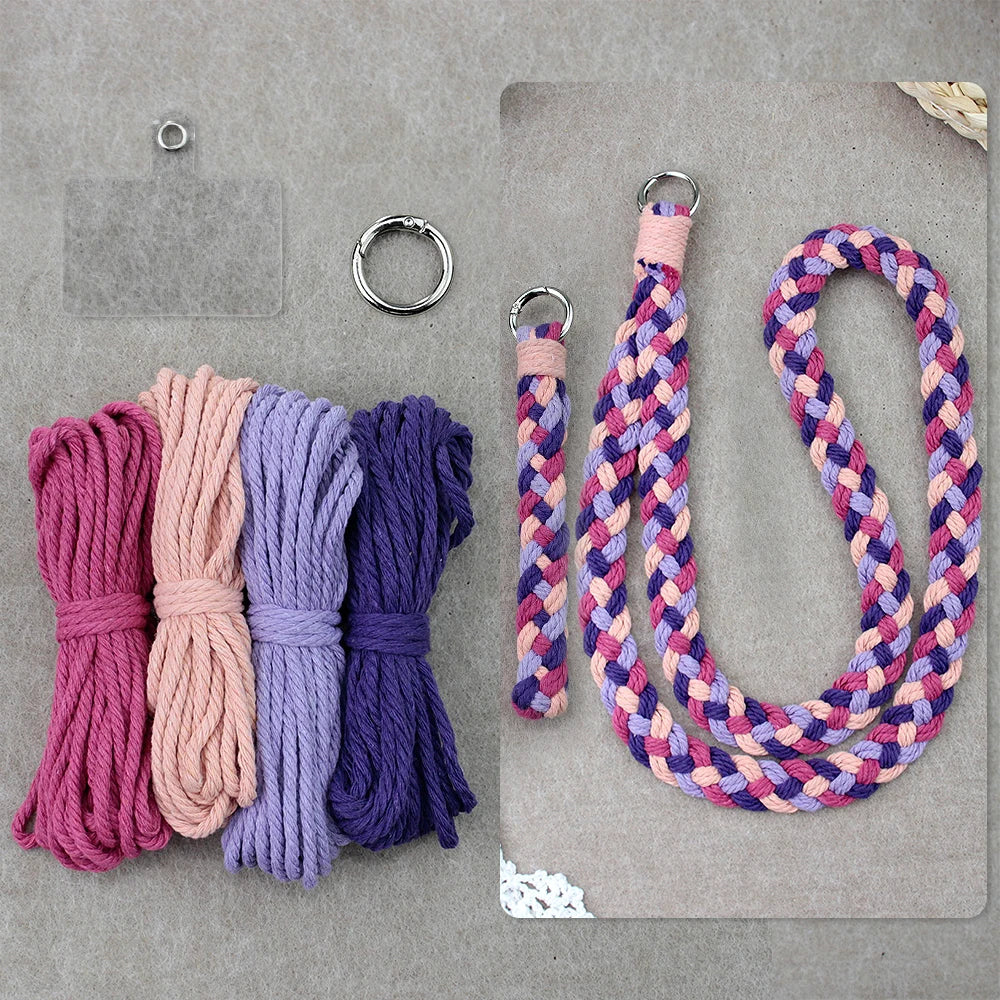 2pcs Handicrafts Lanyard Combo Material Kit DIY Wrist Strap Keychain Mobile Phone Lanyard Macrame Kit With Tutorial For Beginner